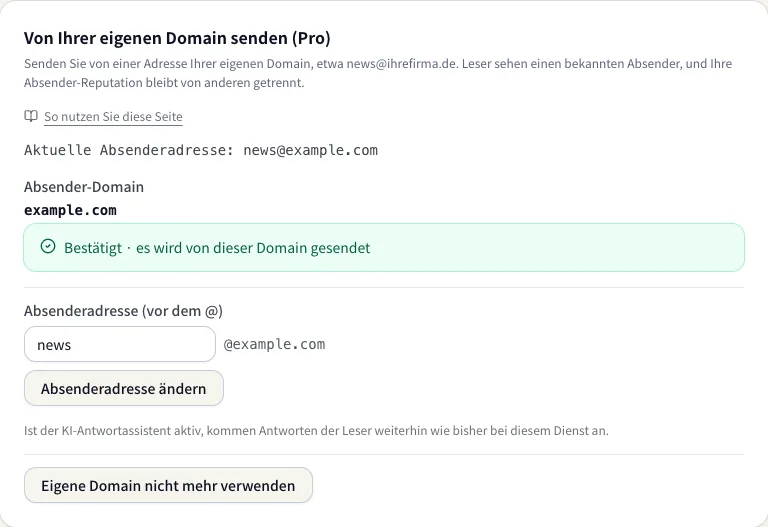 Eine bestätigte eigene Domain