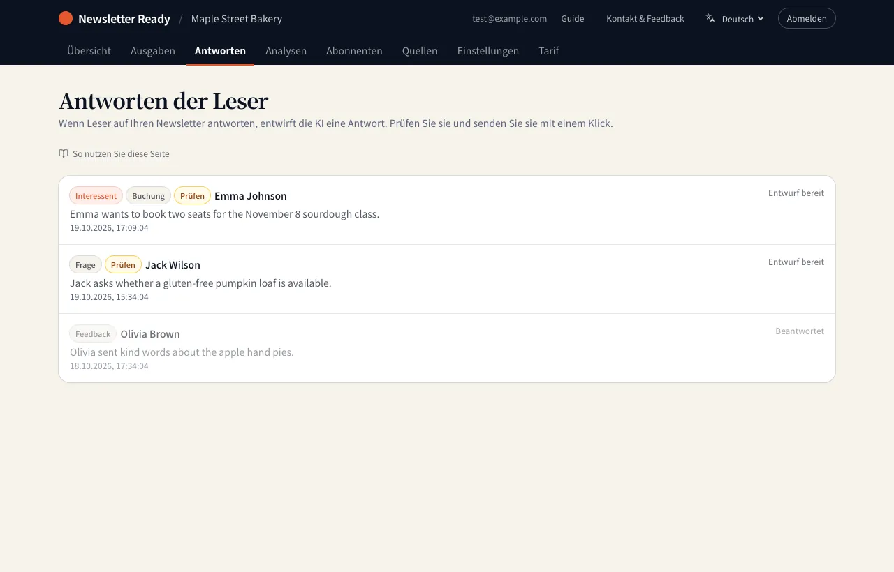 Die Seite „Antworten“