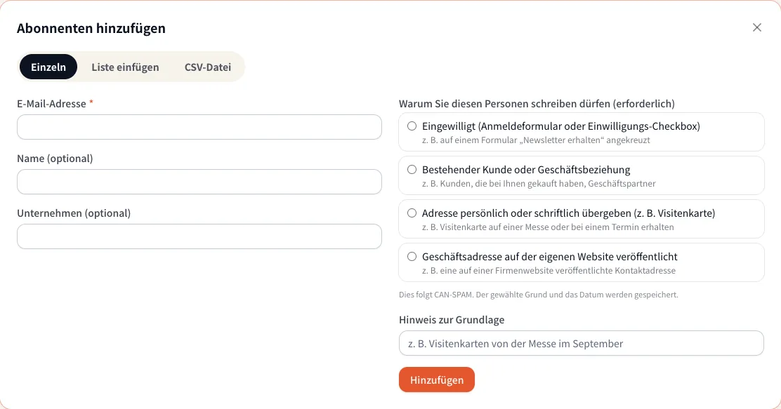 Abonnenten einzeln hinzufügen