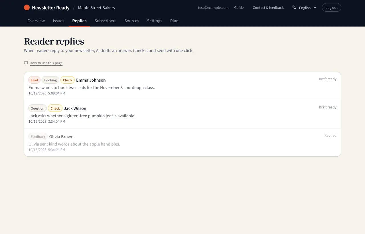 The Replies page