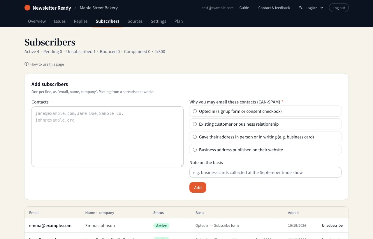 The Subscribers page