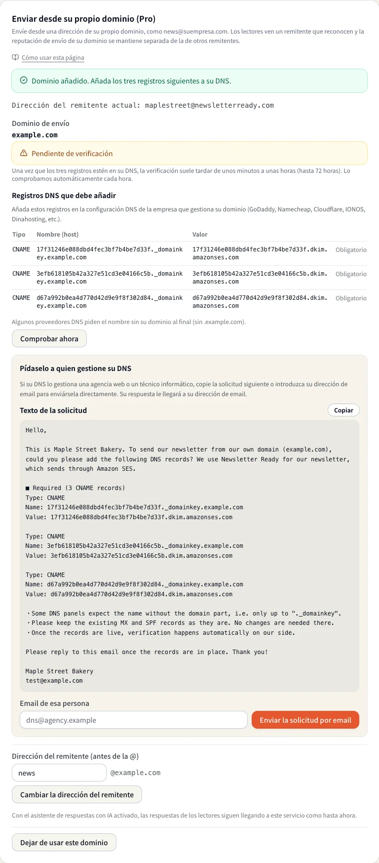 Un dominio propio pendiente de verificación