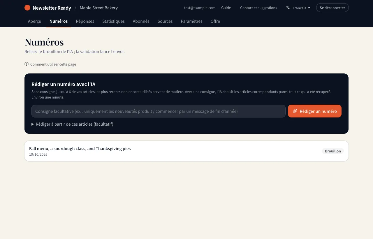 La page « Numéros »