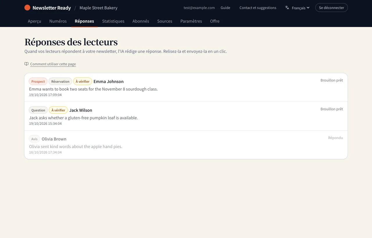 La page « Réponses »