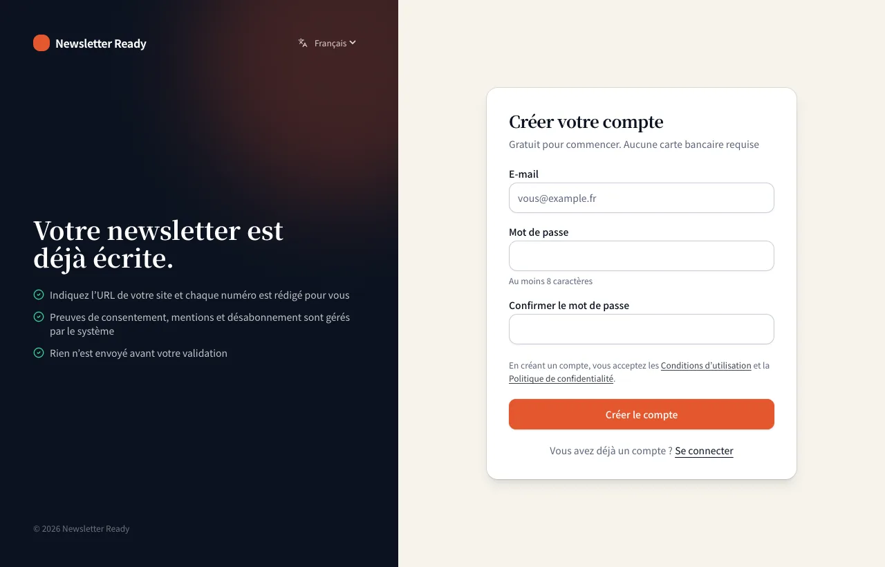 La page d’inscription