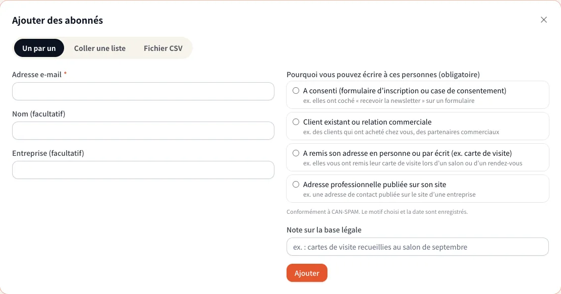 Ajouter des abonnés un par un