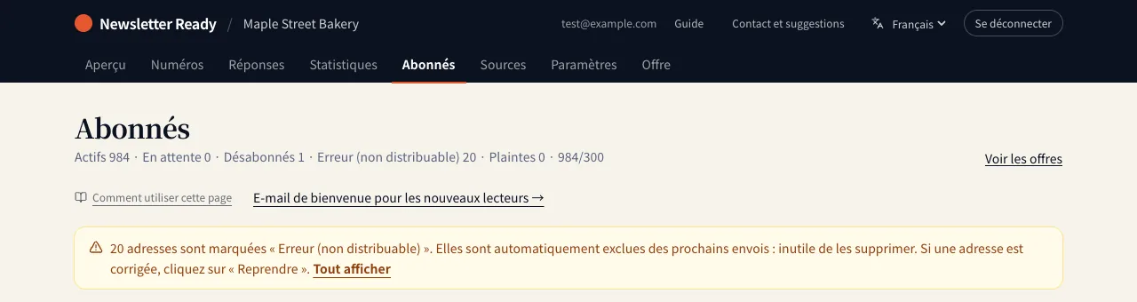 Adresses marquées « Erreur (non distribuable) »