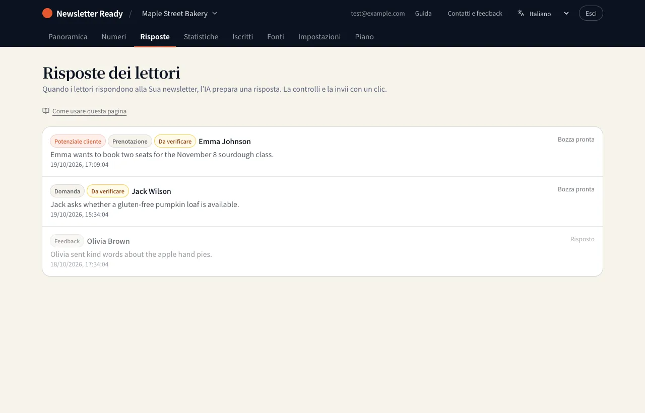 La pagina Risposte