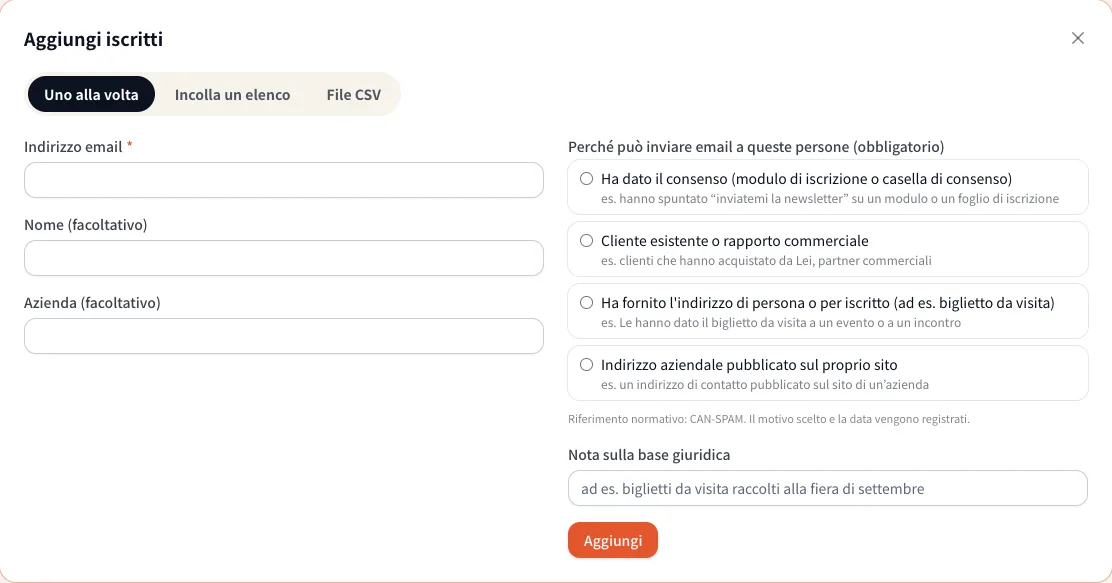 Aggiungere un iscritto alla volta