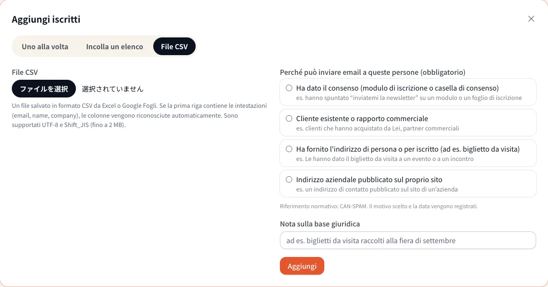 Importare un file CSV