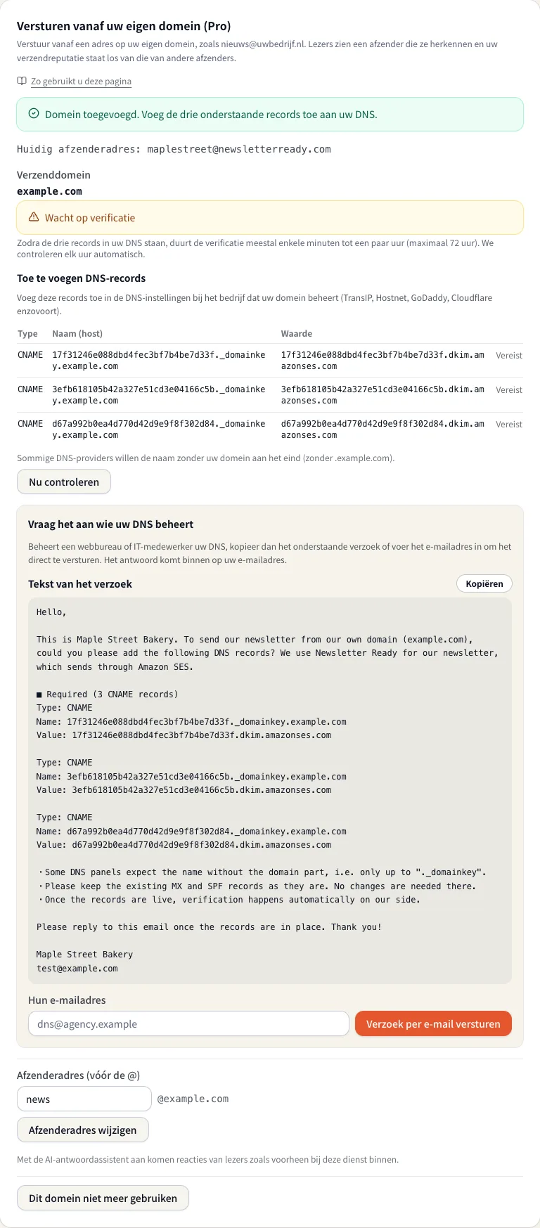 Een eigen domein dat wacht op verificatie