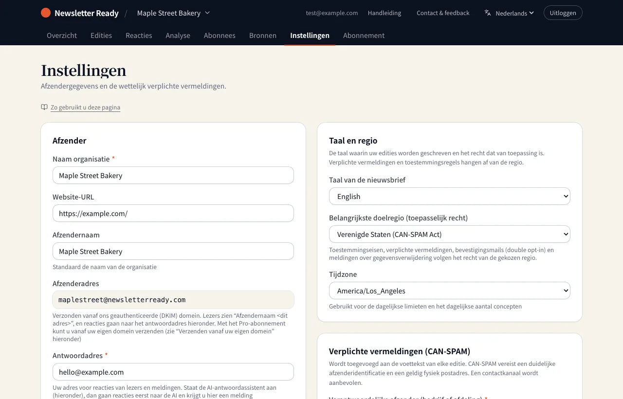 De pagina Instellingen