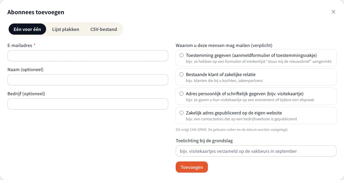 Abonnees één voor één toevoegen