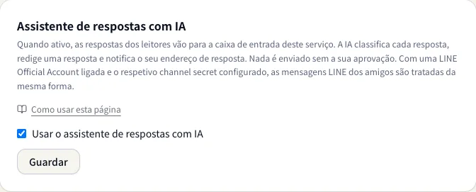 Definições do assistente de respostas com IA
