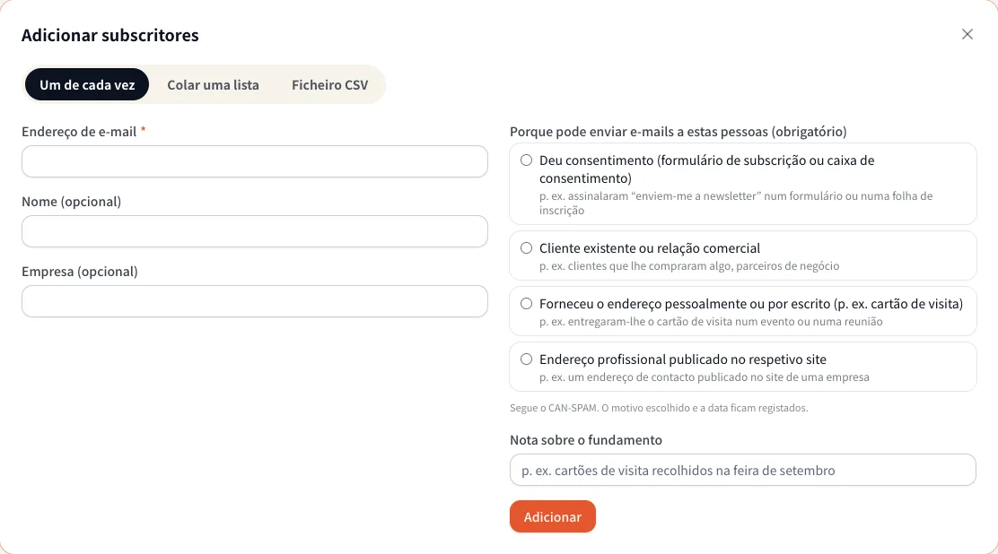 Adicionar um subscritor de cada vez