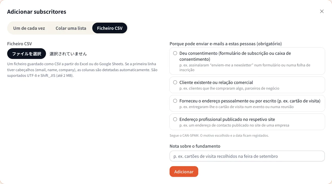 Importar um ficheiro CSV
