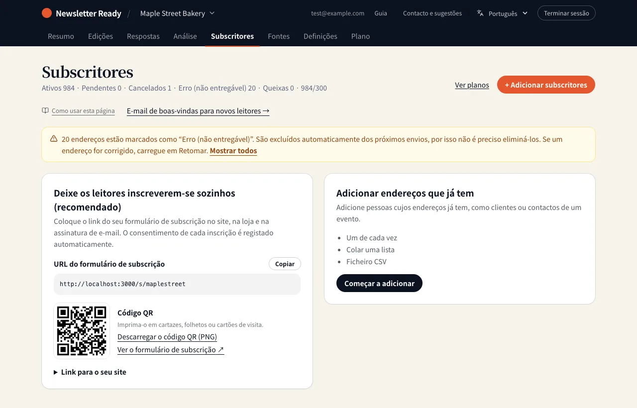 Endereços marcados como Erro (não entregável)