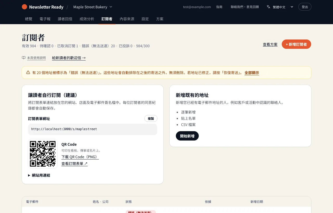 標示為錯誤（無法送達）的地址